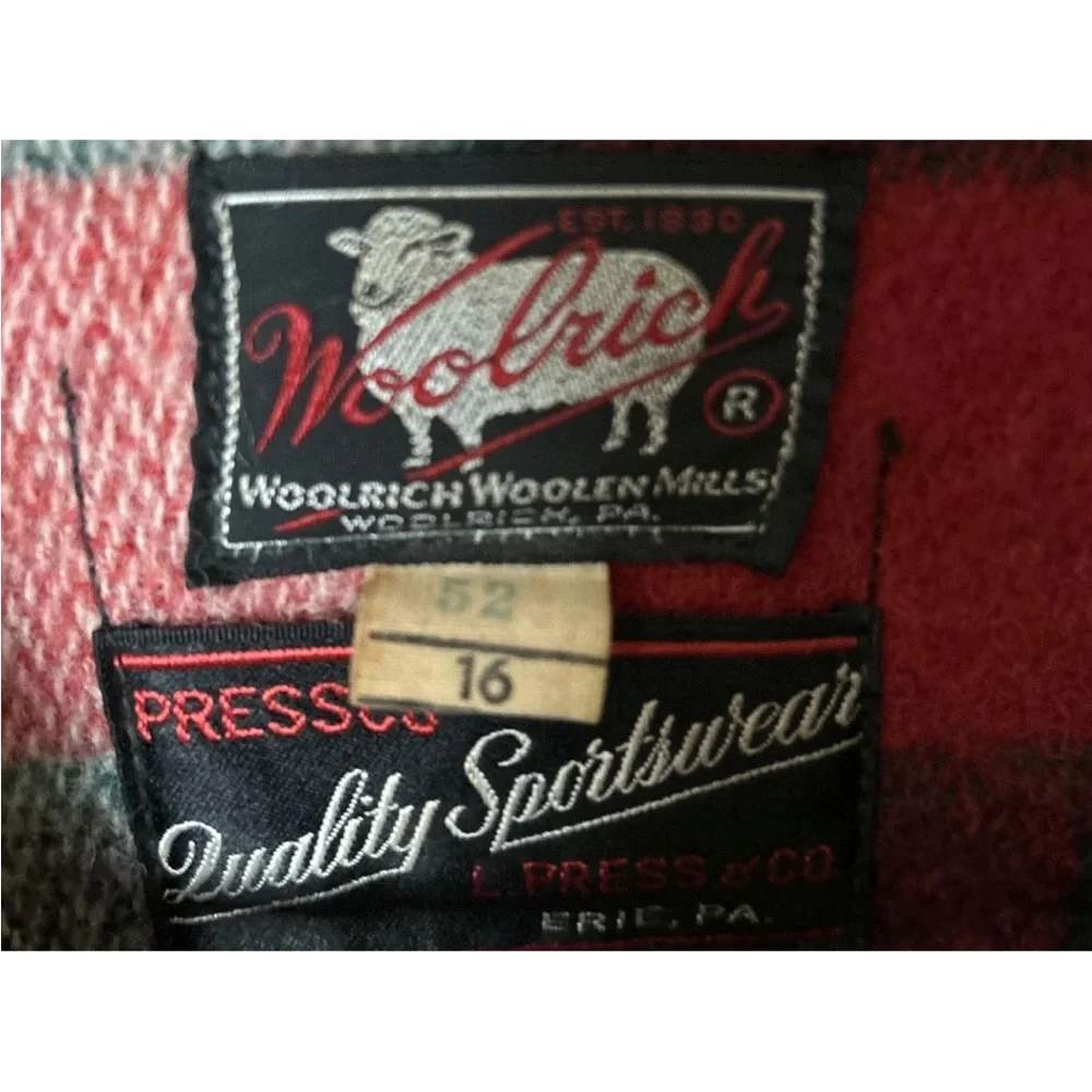 Vintage 50s Woolrich Check Plaid 100% Wool Flannel Shirt Jacket  XL